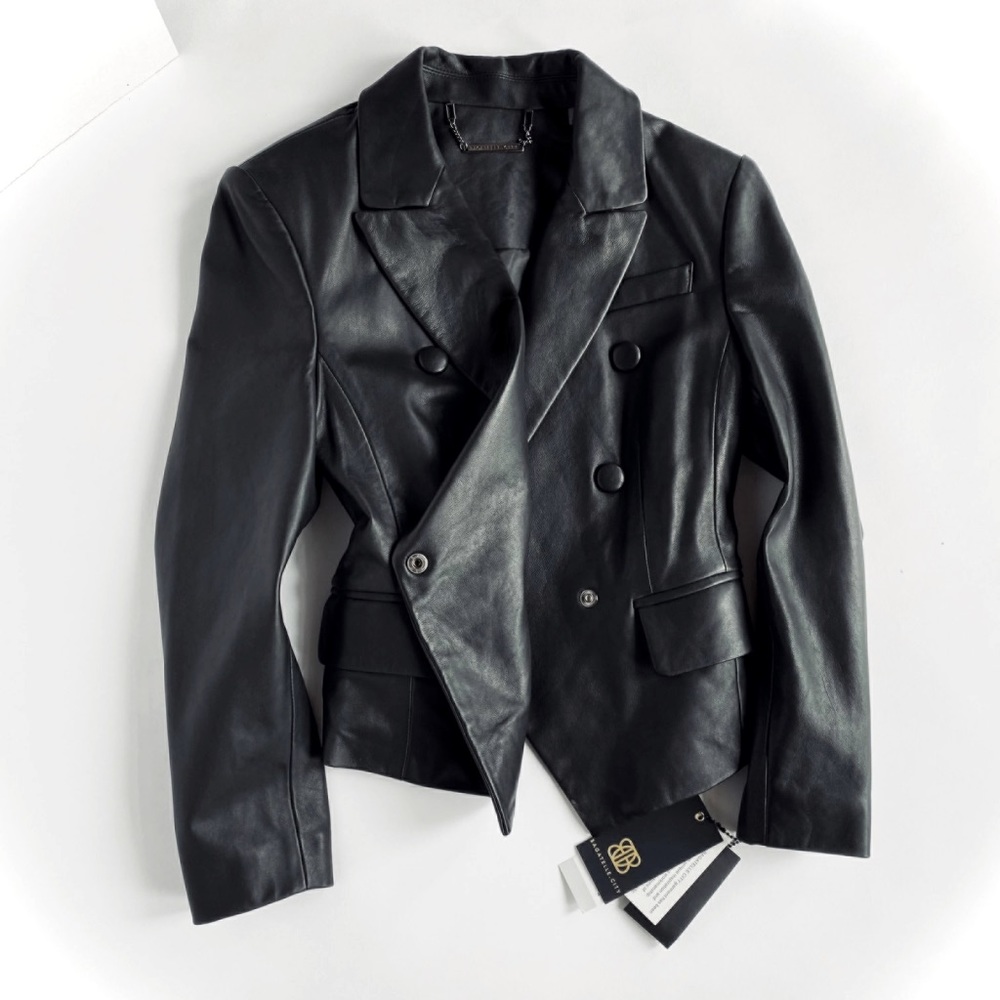 Genuine NWT leather cropped tuxedo jacket